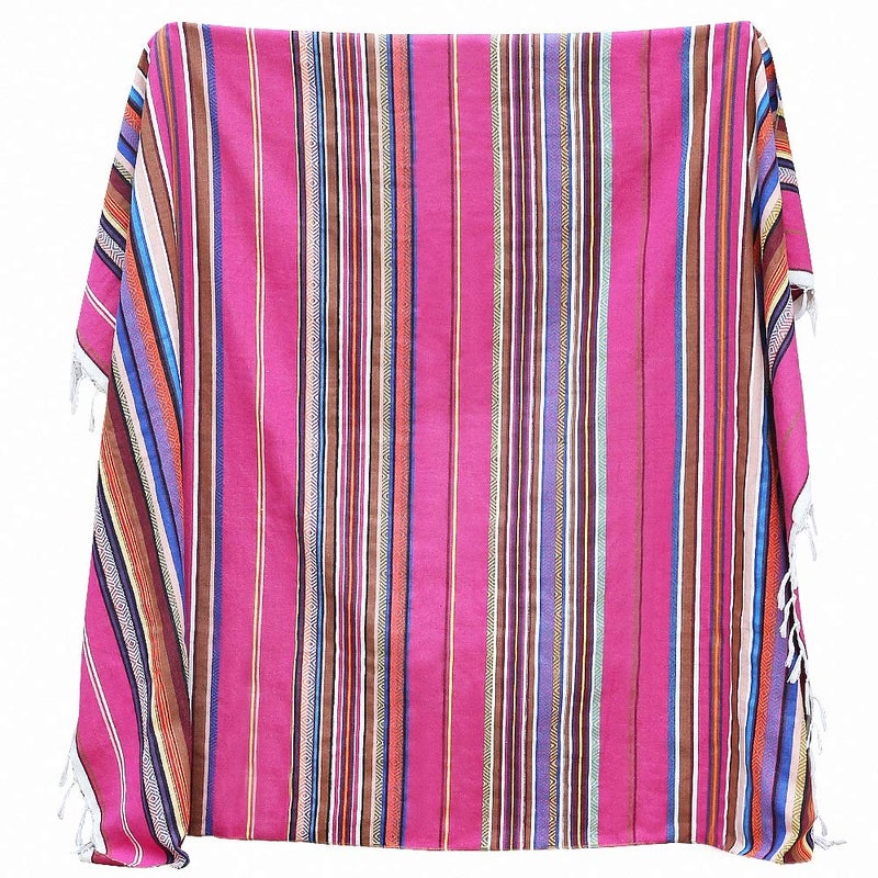 Eccbox Large Mexican Serape Blanket with Assorted Bright Colors - Mexican Tablecloth for Wedding Party Decorations (Jacquard Rose Red) - Image 1